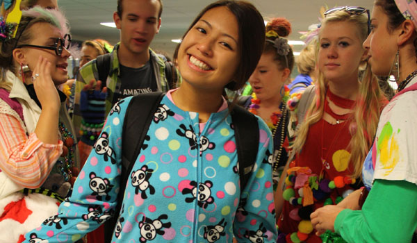 Junior Olivia Nguyen shows off her panda pajamas for Wacky Tacky Day.