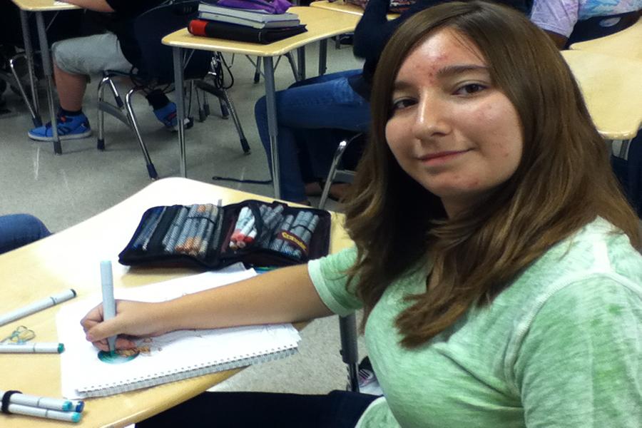 Freshman Samantha Malzhan draws anime characters in her free time. She creates stories for the characters as well.