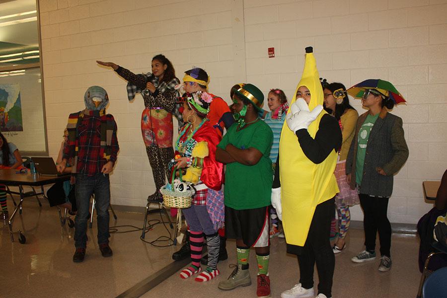 Senior Vanesa Perez runs a fashion contest during lunch to determine which student wore the craziest outfit to school. Spirit week festivities began today with Wacky Tacky Day and will pick up Tuesday, Oct. 15 with Safari Day.   