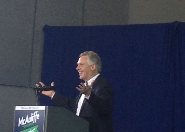 Democratic gubernatorial candidate Terry McAuliffe speaks to supporters at a campaign rally Sunday, Nov. 3. 