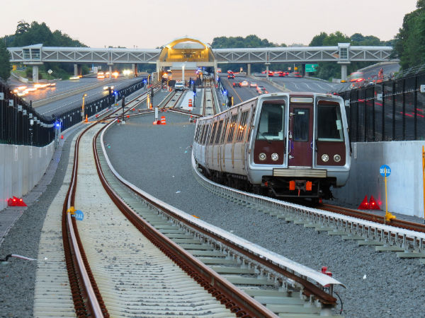 A test train sits on the track at the Wiehle-Reston East Station. With its close proximity to South Lakes, the soon to be Virginia terminus of the Silver Line offers traffic-free access to Washington, D.C.