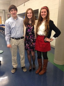 Junior Julian Levy-Meyers, senior Grace Erard, and junior Alla Cartwright (from left to right) pose during a debate team meeting Thursday, Dec. 12. 