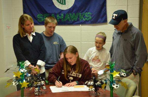 Senior Ellen Gose signs her National Letter of Intent to play Division I soccer at the College of Charleston on National Signing Day, Feb. 5. 