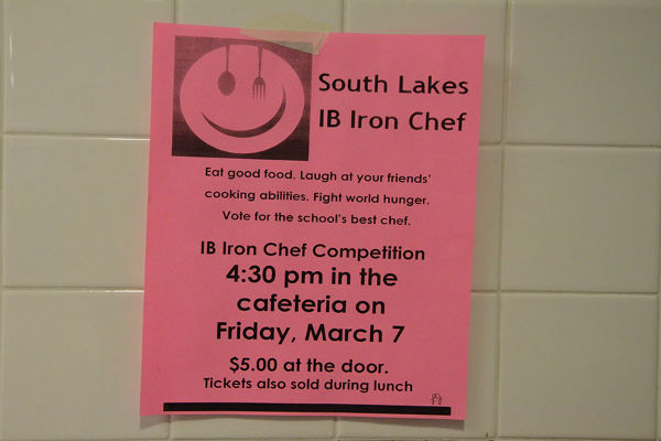 Flyers for the IB Iron Chef competition can be found in the hallways.