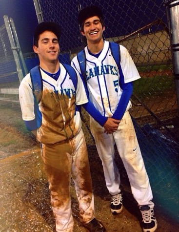 Juniors Jared Ableson (left) and Matt Wojciechowski pose after a victorious game.