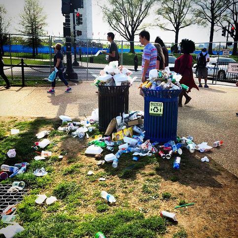 Trash seen on National Mall grounds where the Earth Day event was held.