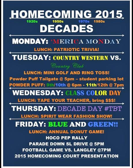 Homecoming 2015 spirit days and events