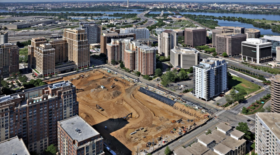 Image via Amazon: Construction site for one of Amazon's HQ2 Arlington buildings, just across the Potomac River from D.C.

