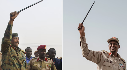 The leaders of the discord in Sudan, General Abdel Fattah al-Burhan (left) and General Mohamed Hamdan Dagalo (Hemetti) (right) pictured with supporters in 2019. Image Courtesy of Yasuyoshi Chiba, Ashraf Shazly