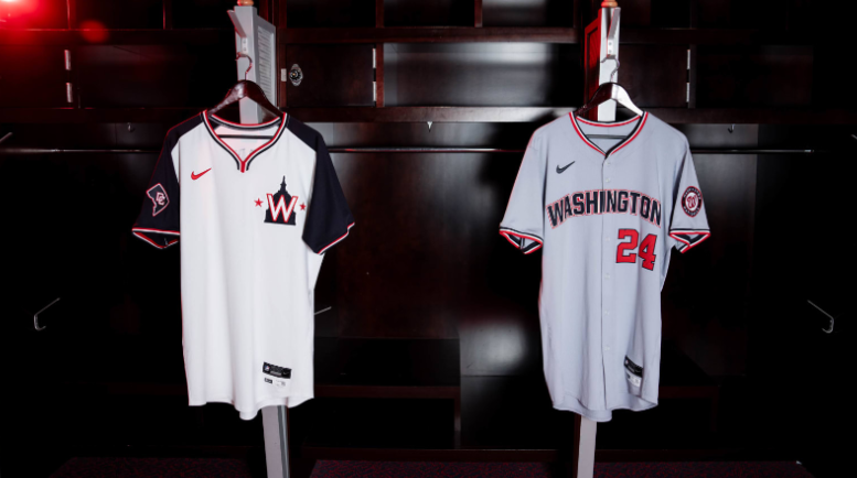 The Nationals new home (left) and away (right) jerseys. via/MLB.com