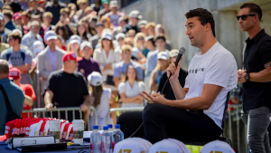 Image Via: CBC News

Charlie Kirk pictured speaking before he was shot at Utah Valley University (UVU) in Ohem, Utah.